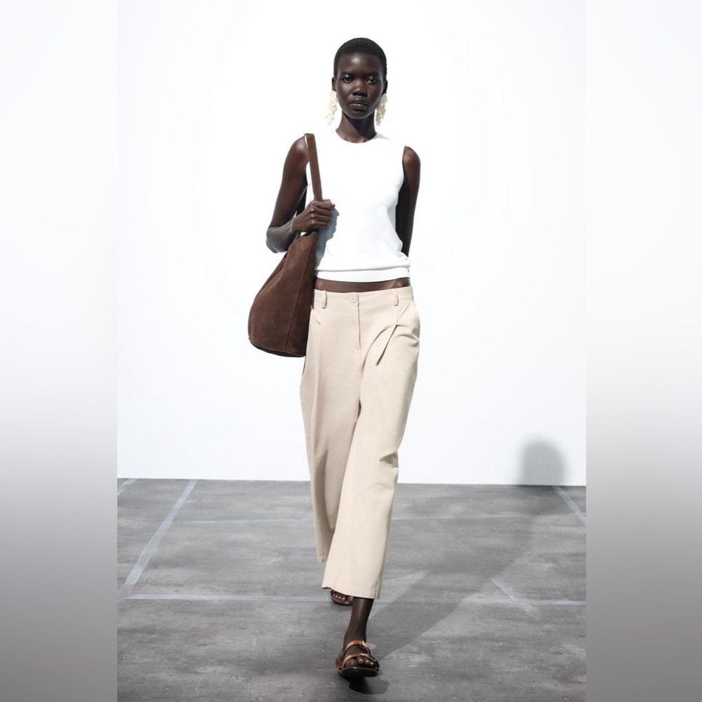 Zara Beige Wide Leg Trousers